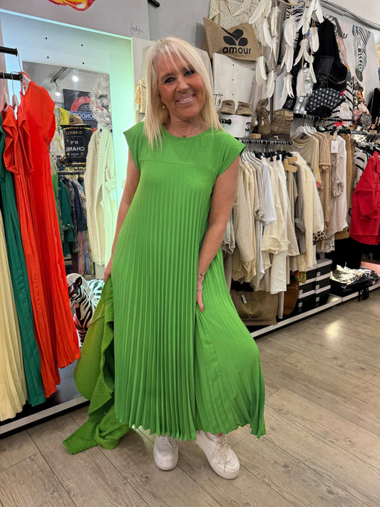 Robe plissée longue vert pomme