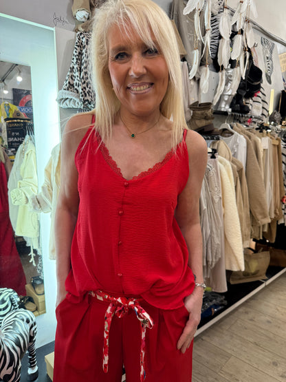 Top fleuri petite taille rouge