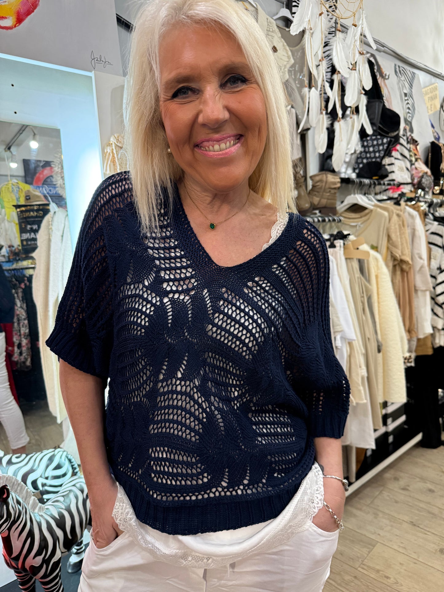 Pull crochet marine