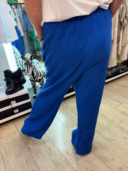 Pantalon gaz de coton bleu électrique