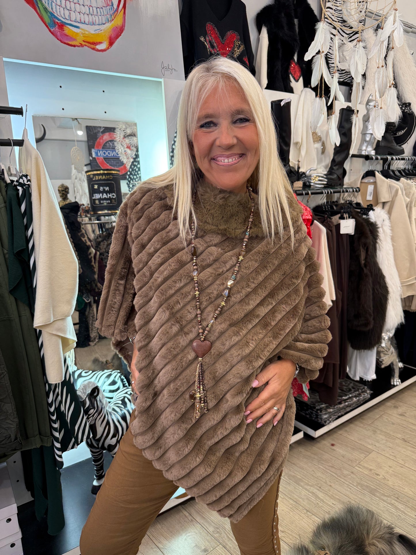 Poncho fourrure camel