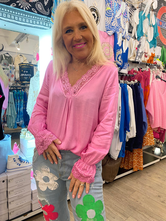 Top dentelle rose bb