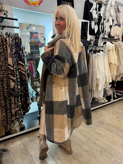 Manteau écossais beige