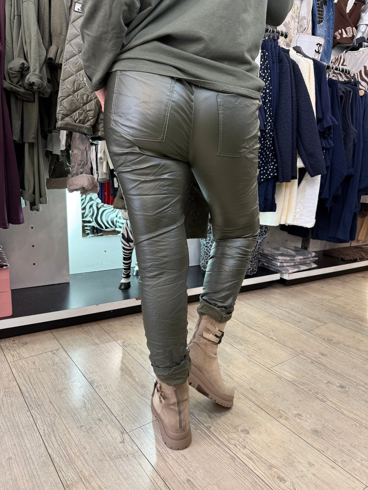 Pantalon simili ceinture kaki