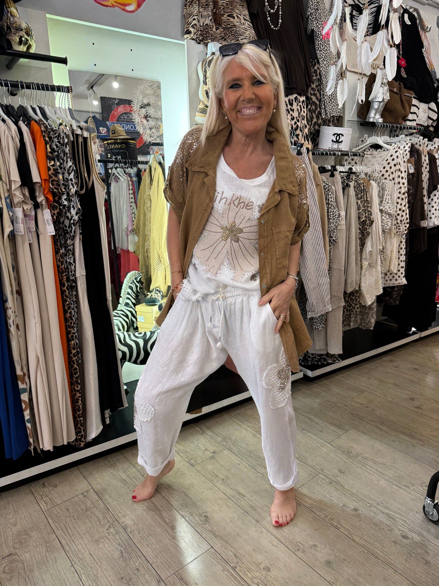 Pantalon blanc Flowers
