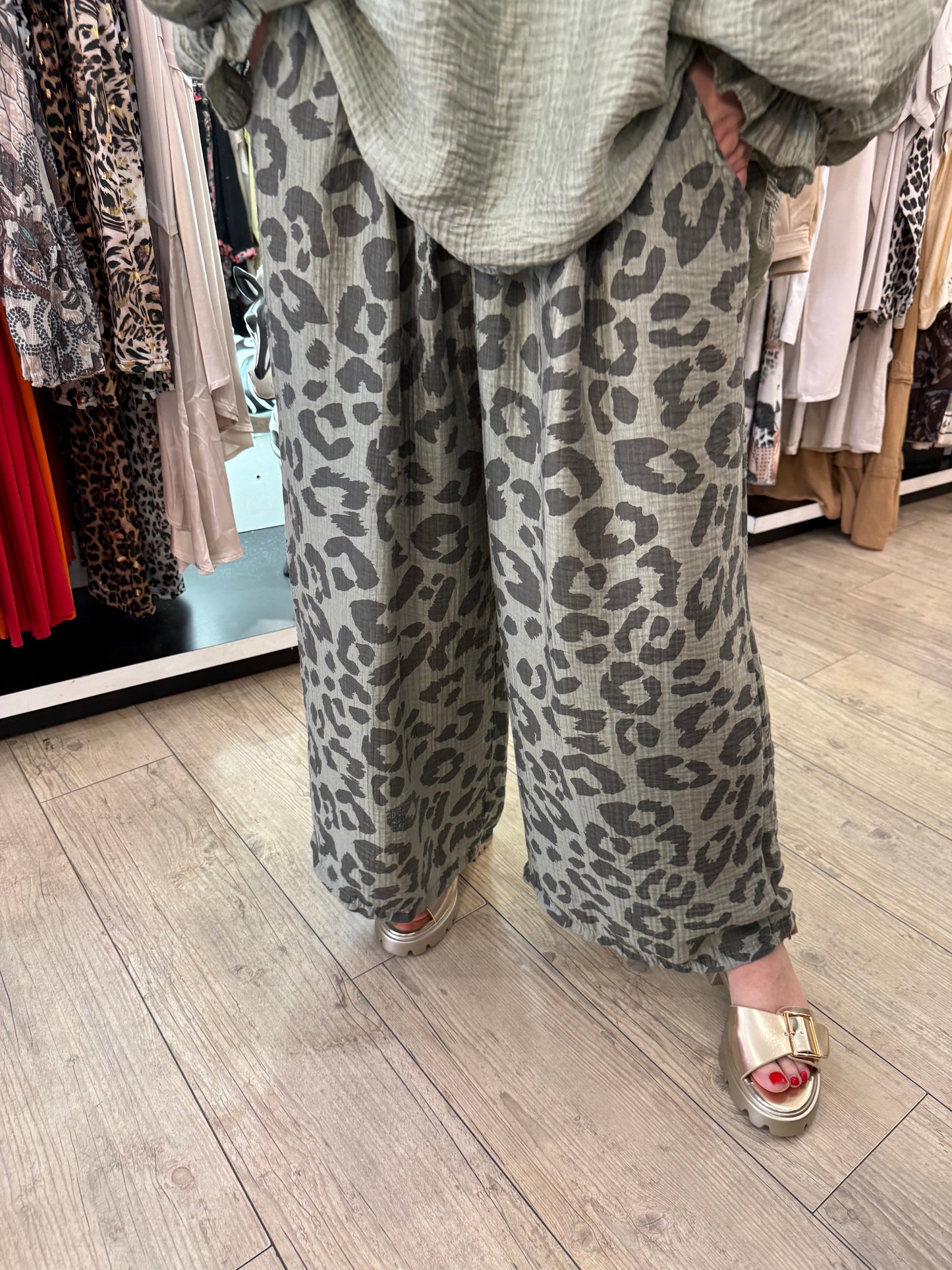 Pantalon palazzo Léo kaki
