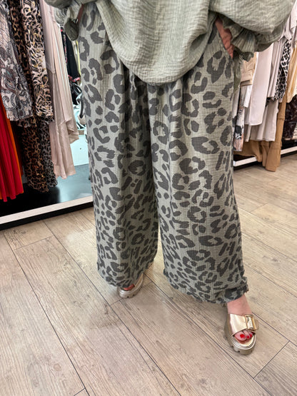 Pantalon palazzo Léo kaki