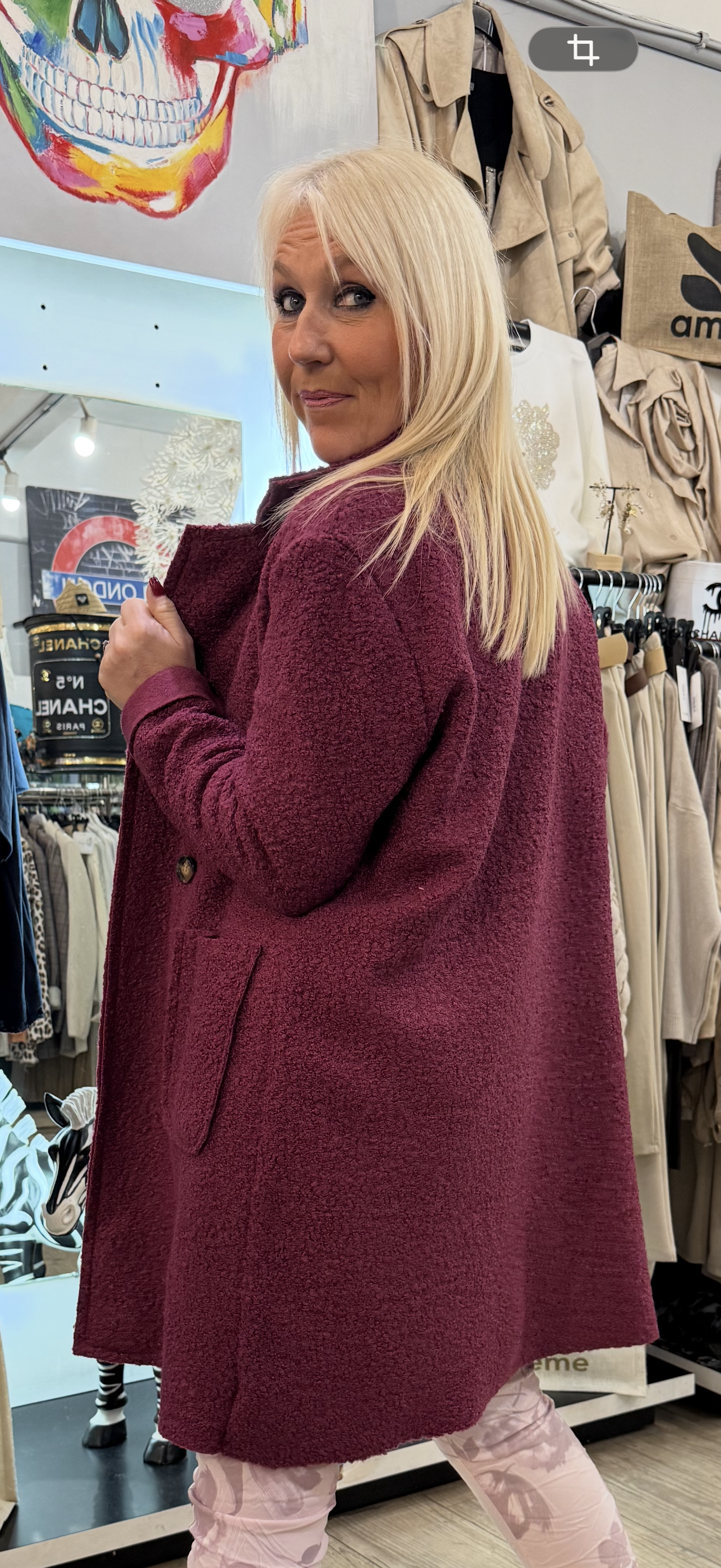 Manteau bouclette prune