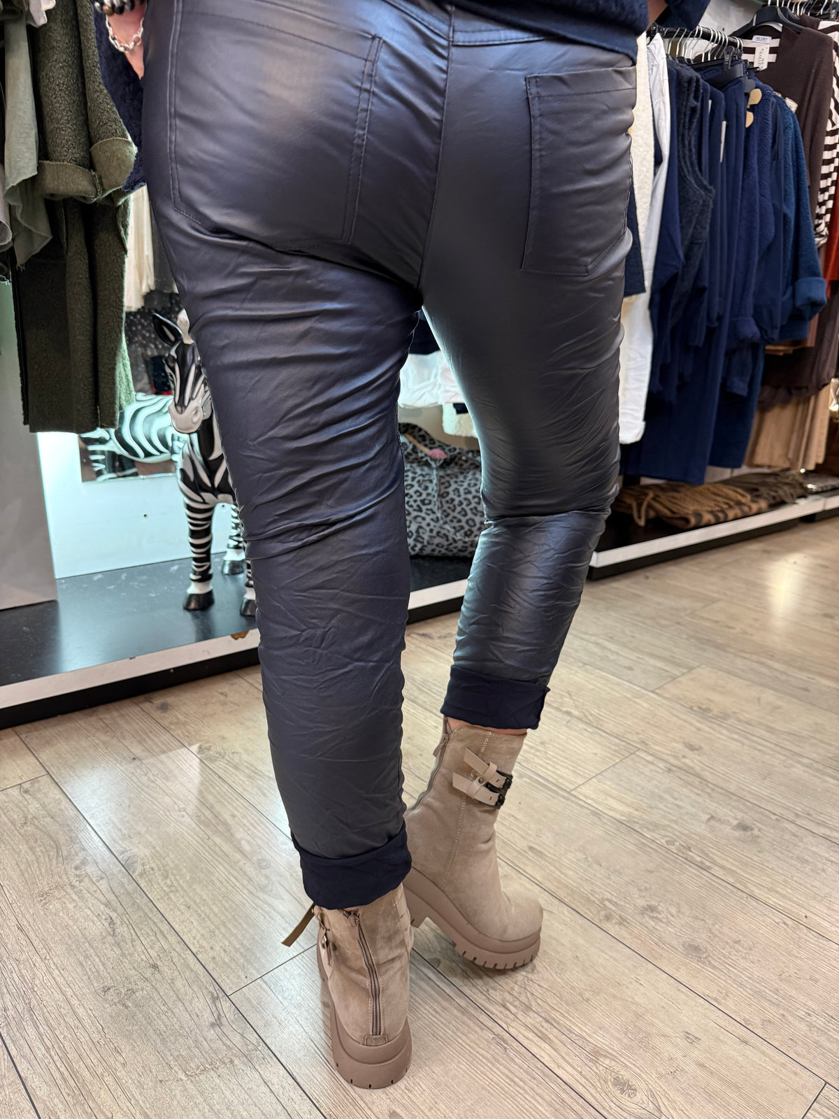 Pantalon simili ceinture marine
