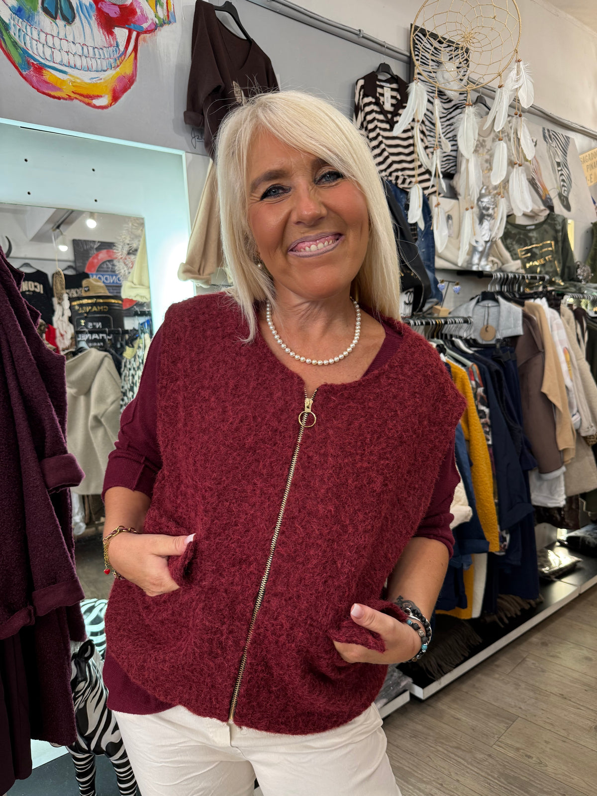 Gilet bordeaux zippé