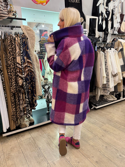 Manteau écossais violet réassort bientôt