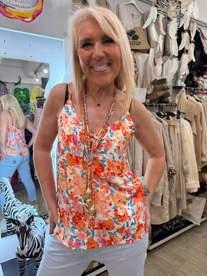 Top fleuri orange petite taille