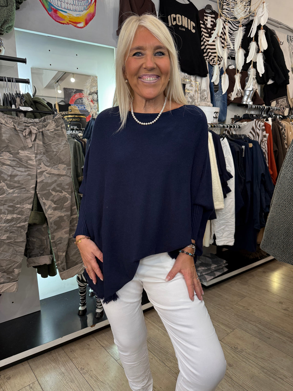 Pull franges marine