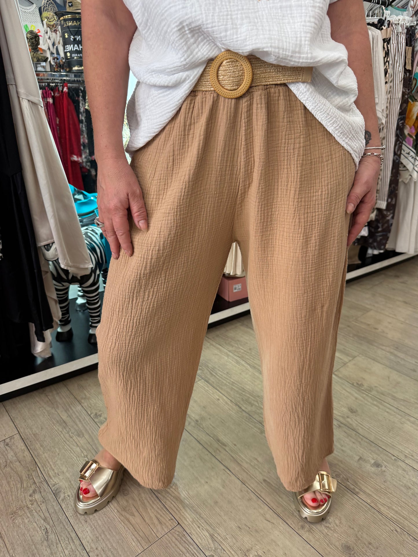 Pantalon gaze de coton camél