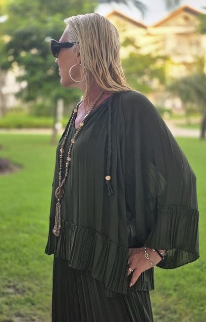 Tunique plissée kaki