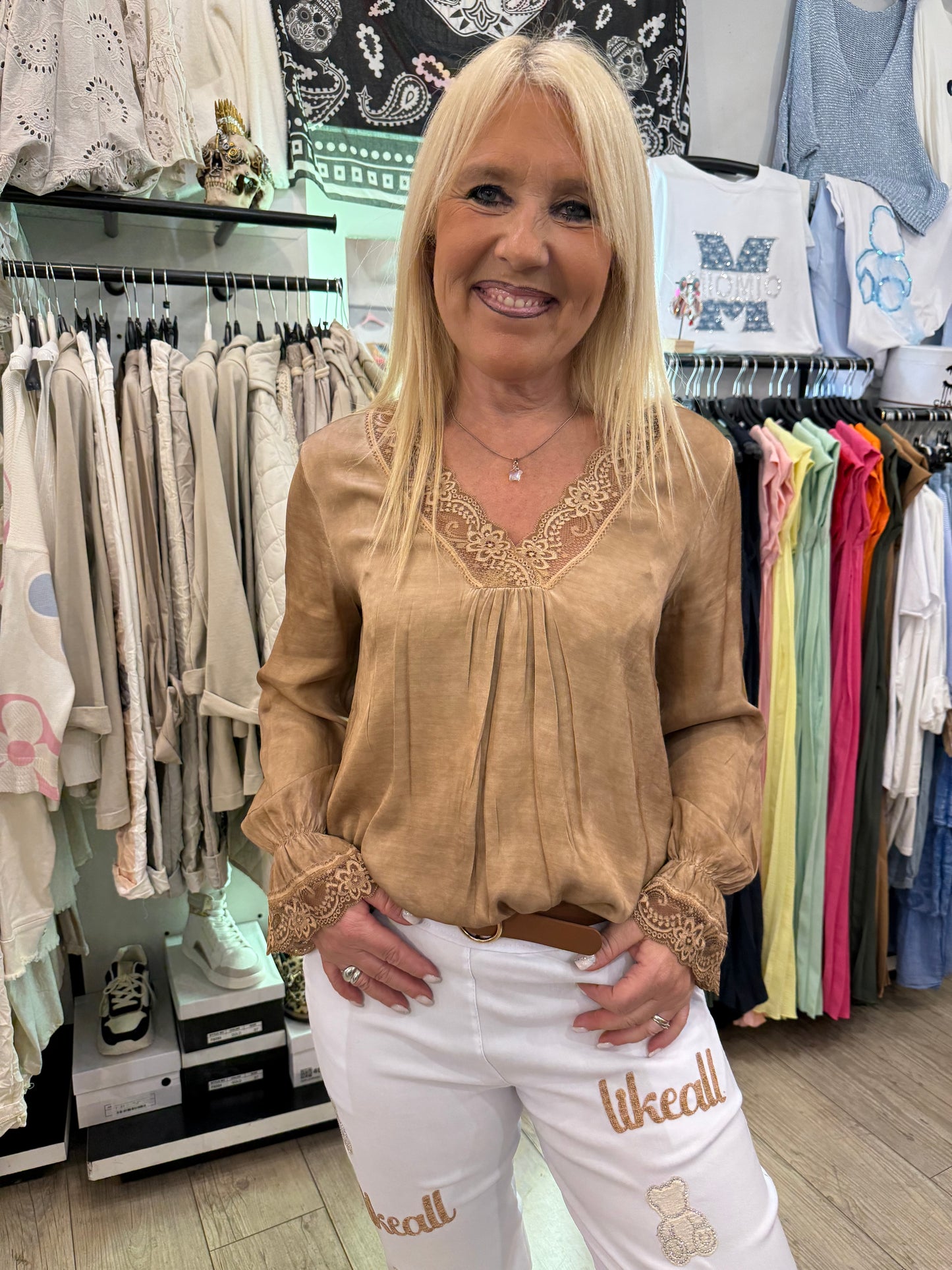 Top dentelle petite taille camel
