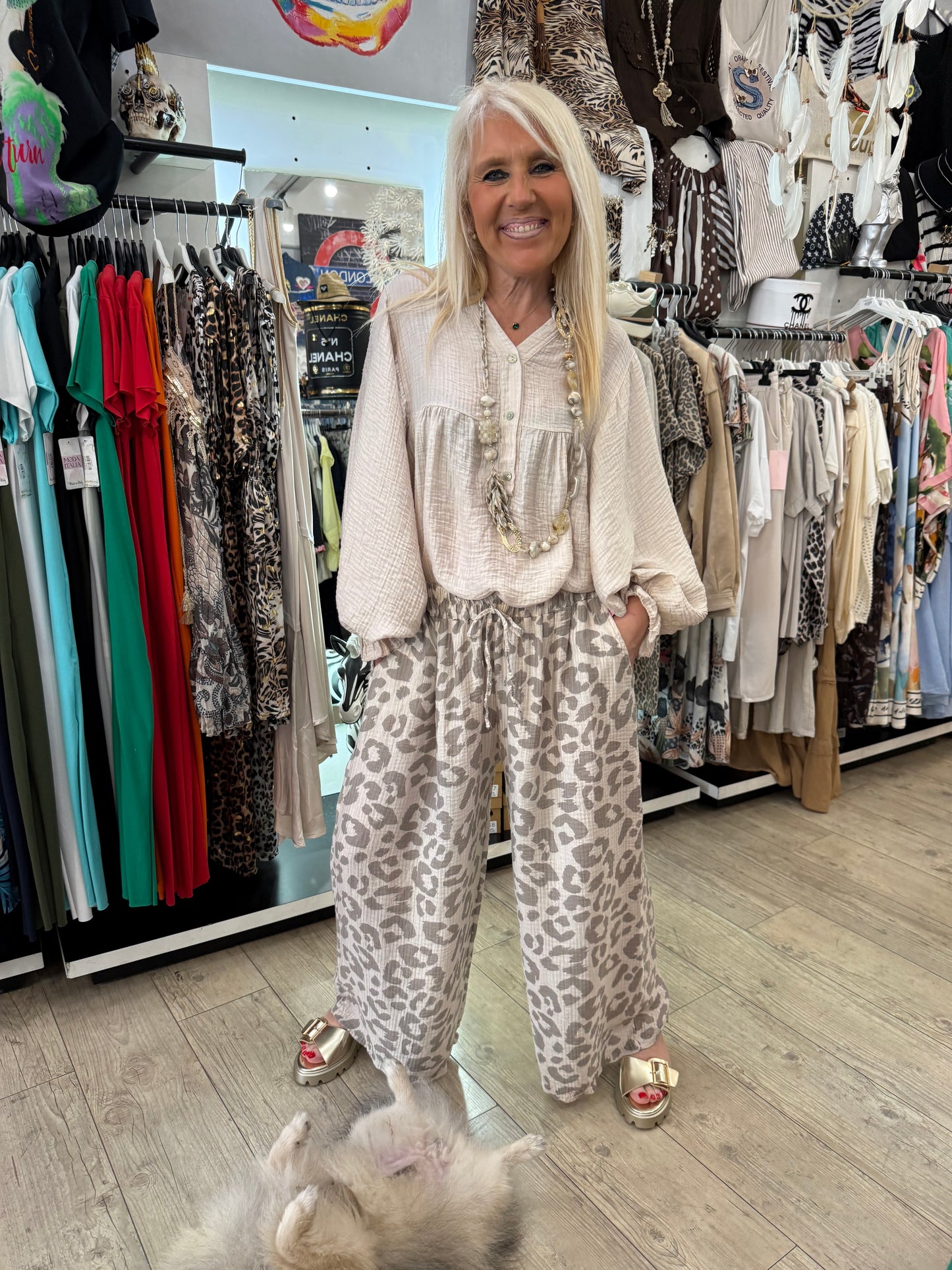 Pantalon palazzo leo beige