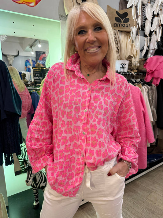 Chemise gaz de coton Léo rose