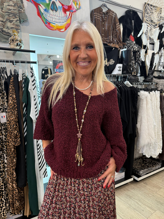 Pull bouclette bordeaux