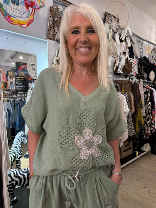 Tunique Flowers kaki