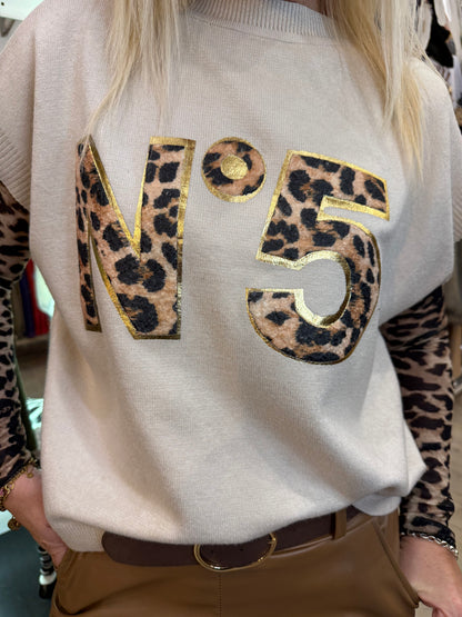 Pull n 5  blanc léopard