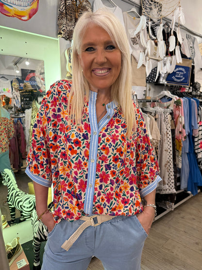 Chemise rayée fleurs