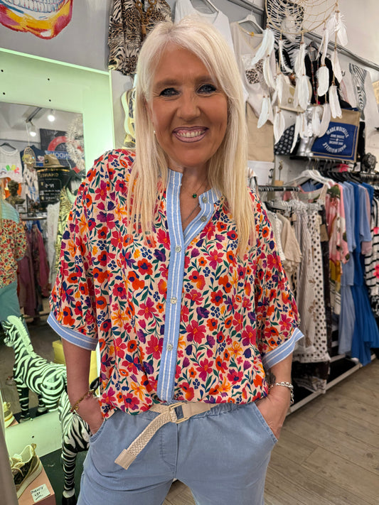 Chemise rayée fleurs