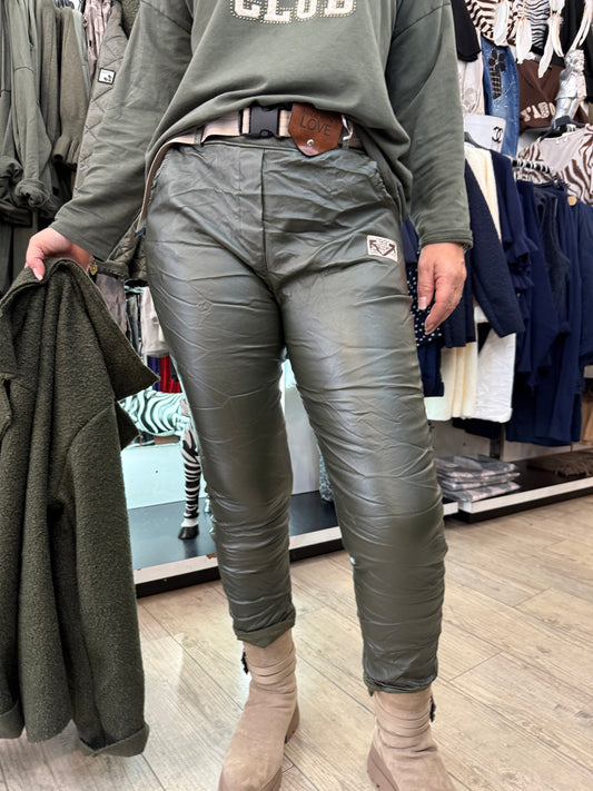 Pantalon simili ceinture kaki
