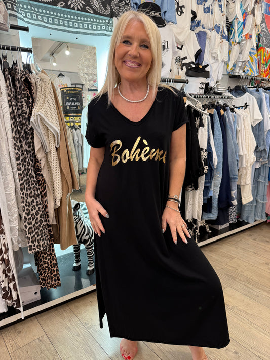 Robe t shirt bohème noire