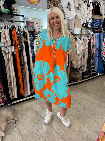 Robe amber turquoise et orange