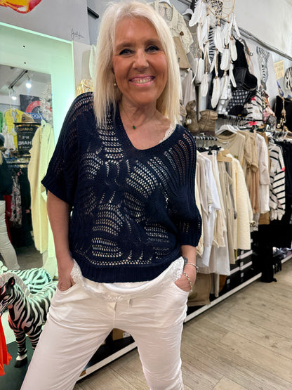 Pull crochet marine