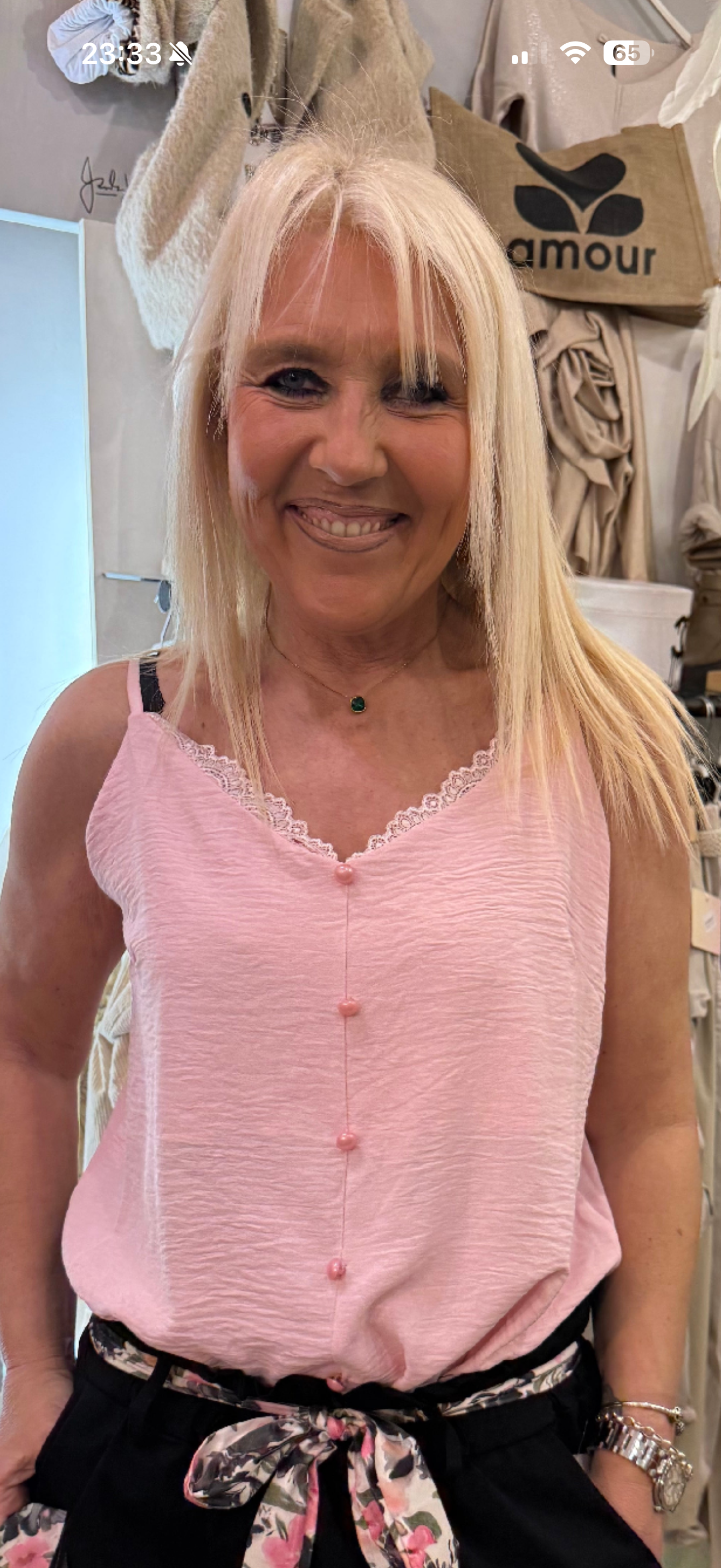 Top fleuri rose petite taille
