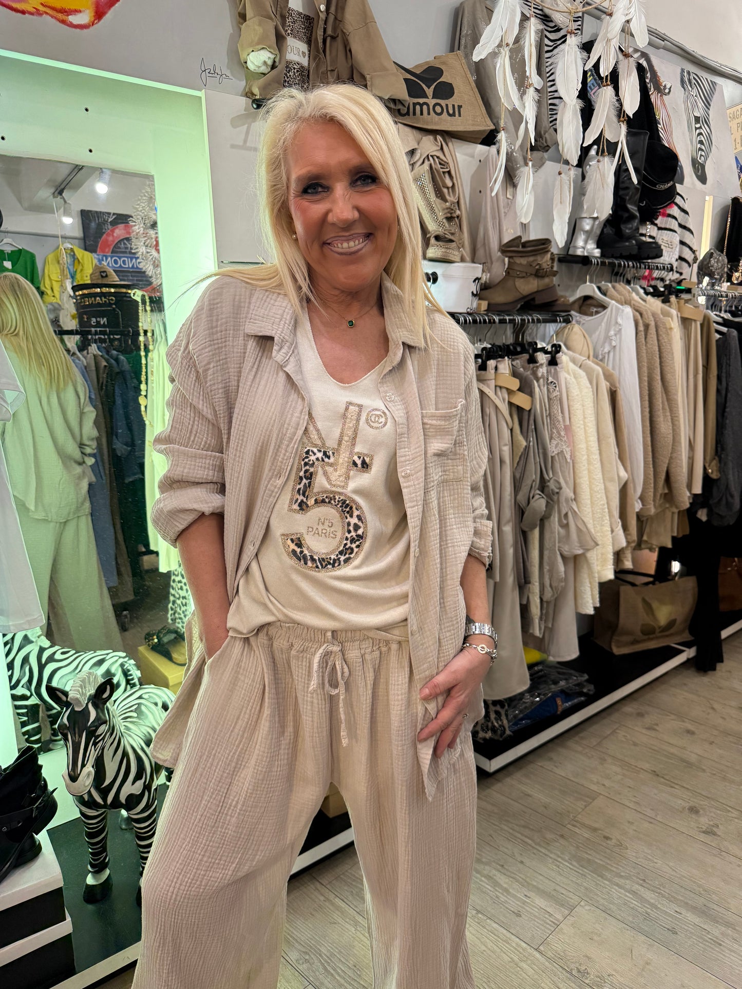 Chemise gaz de coton beige