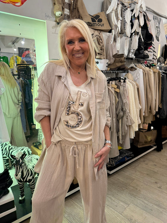 Chemise gaz de coton beige