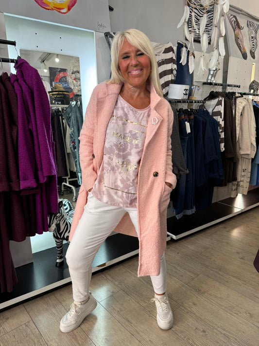 Manteau bouclette rose