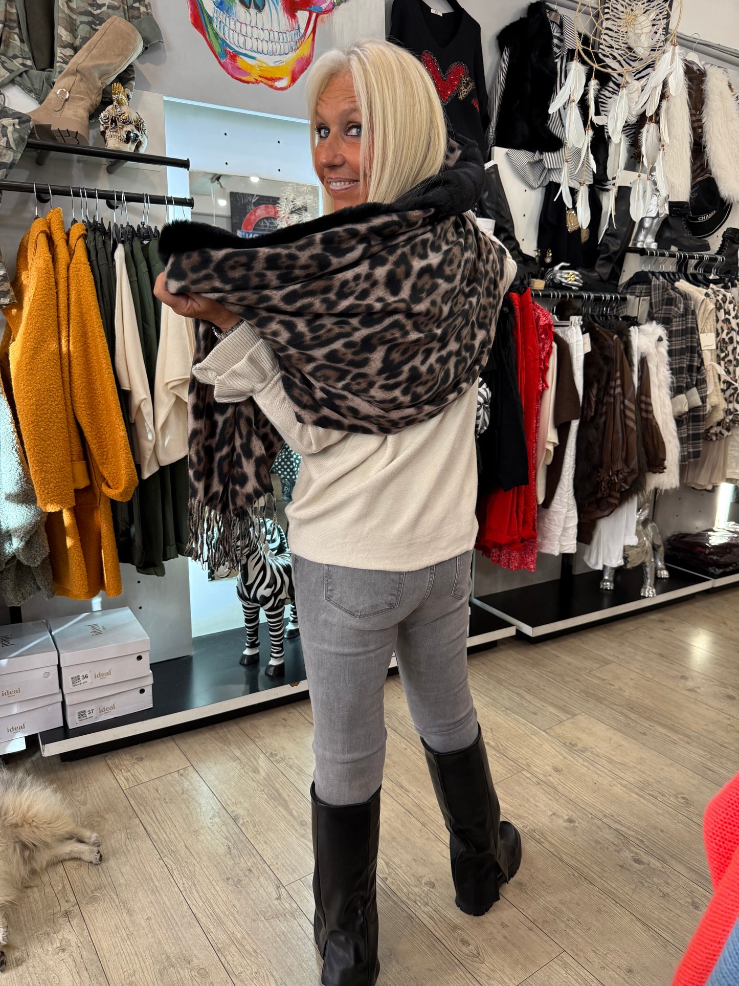 Écharpe franges Léo beige