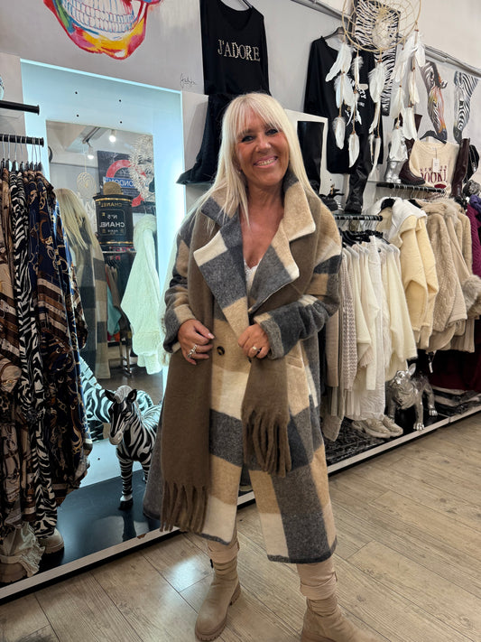Manteau écossais beige