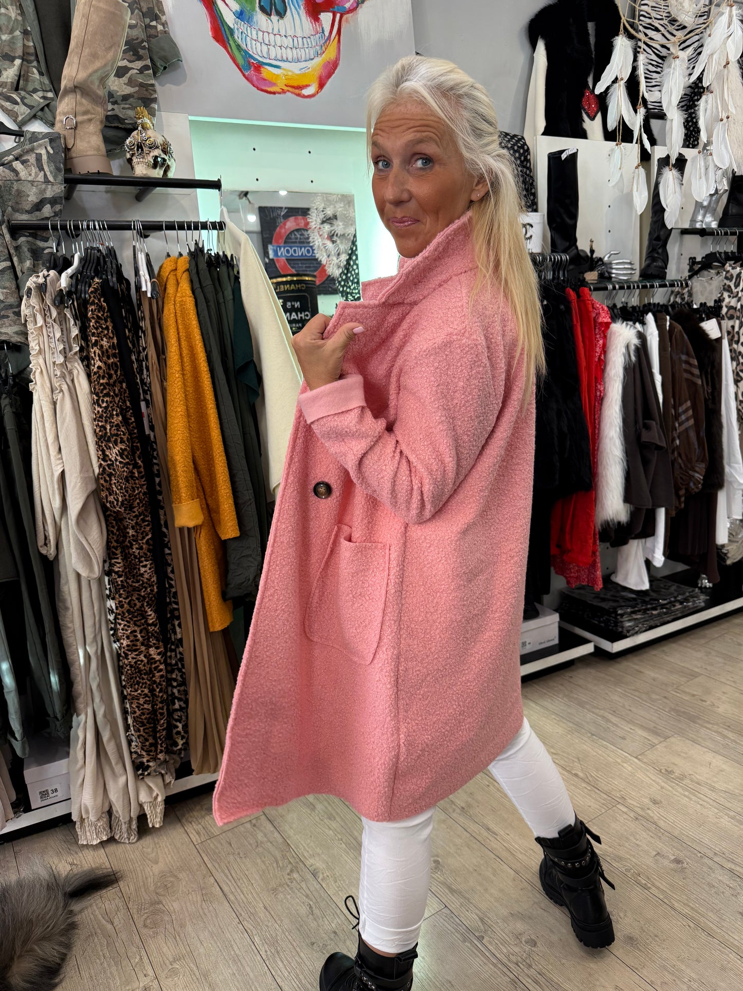Manteau bouclette rose