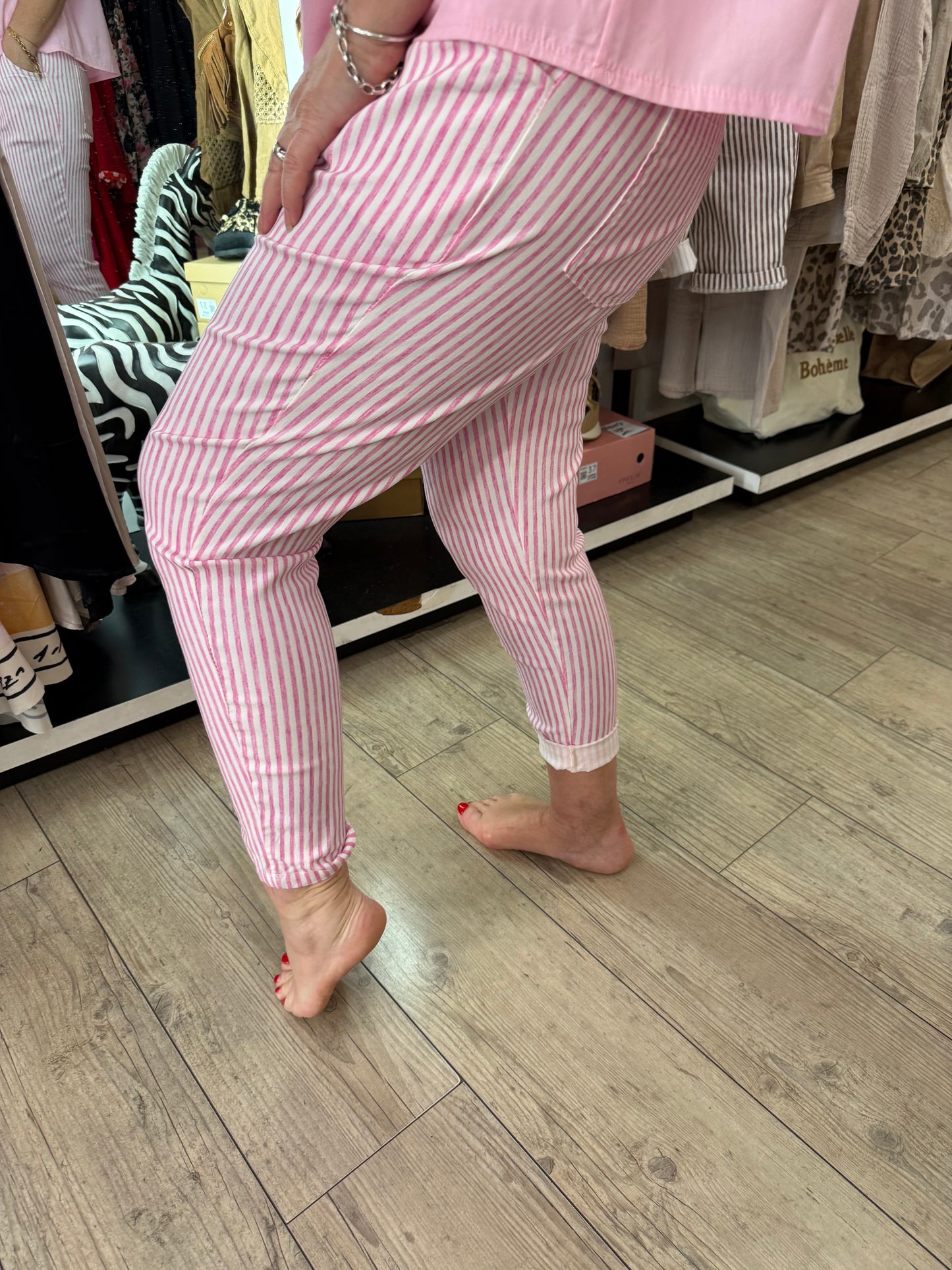 Pantalon magique rayée rose