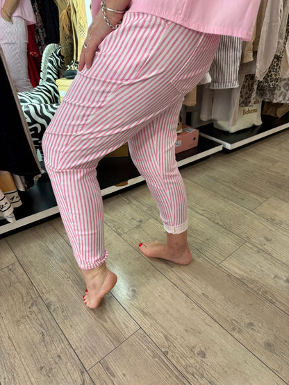 Pantalon magique rayée rose