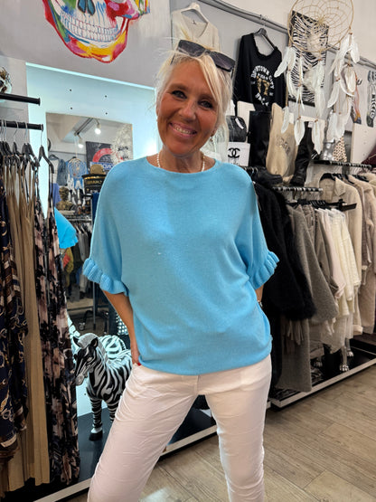 Pull froufrou turquoise