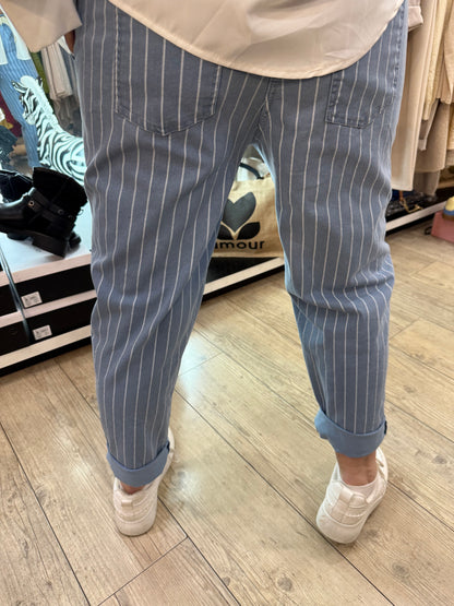 Pantalon jean délavé rayé