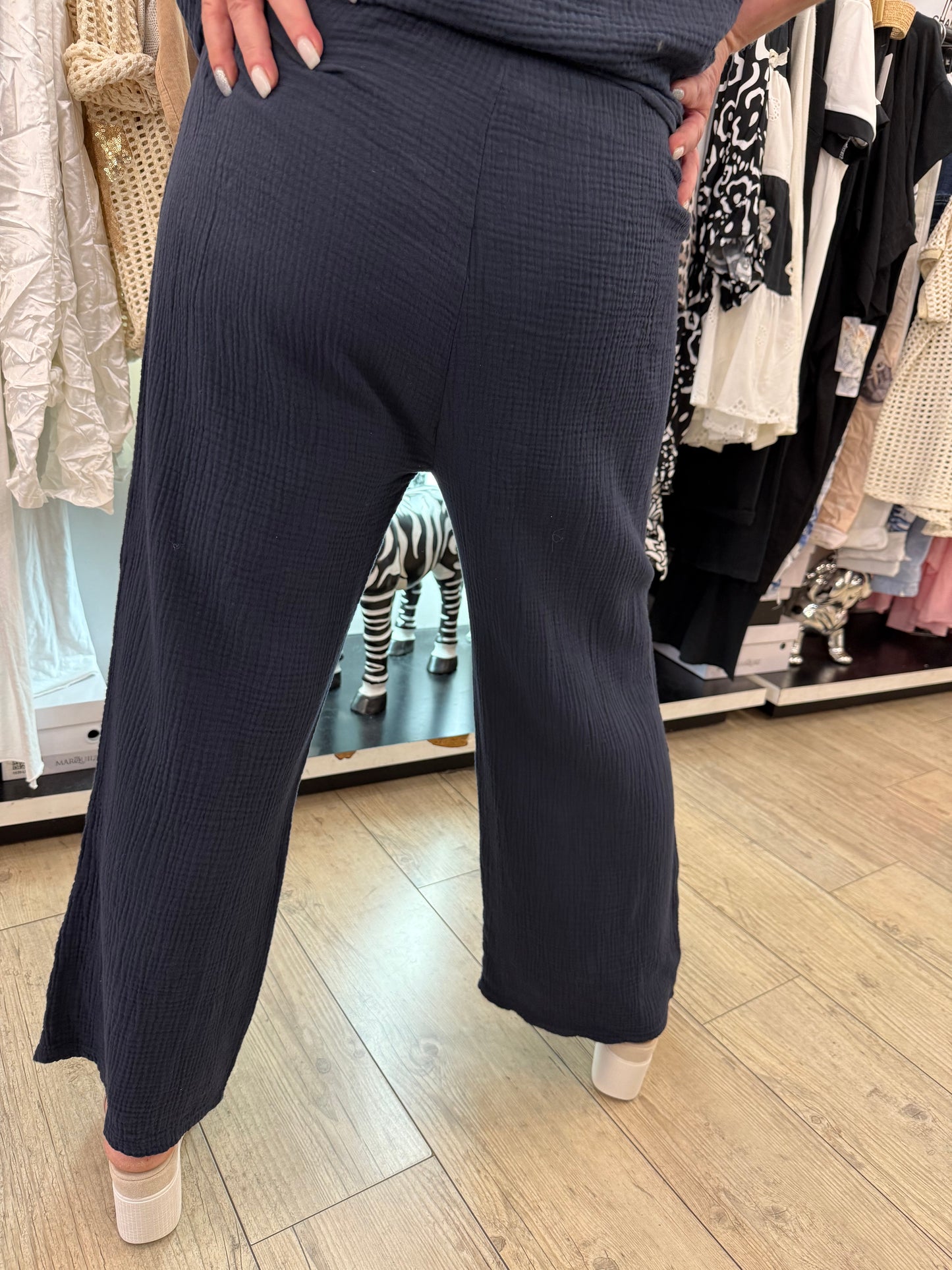 Pantalon gaz de coton marine