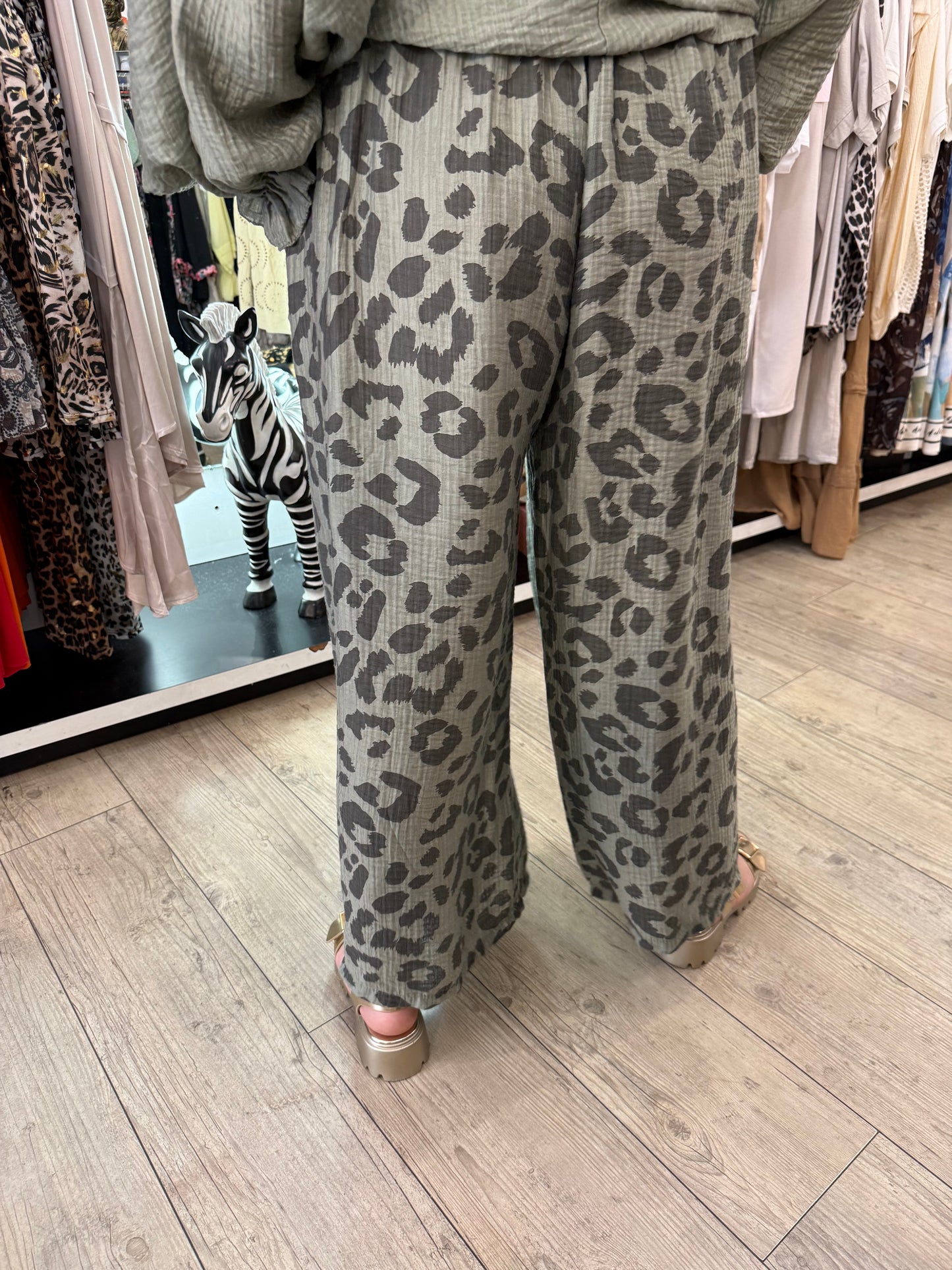 Pantalon palazzo Léo kaki