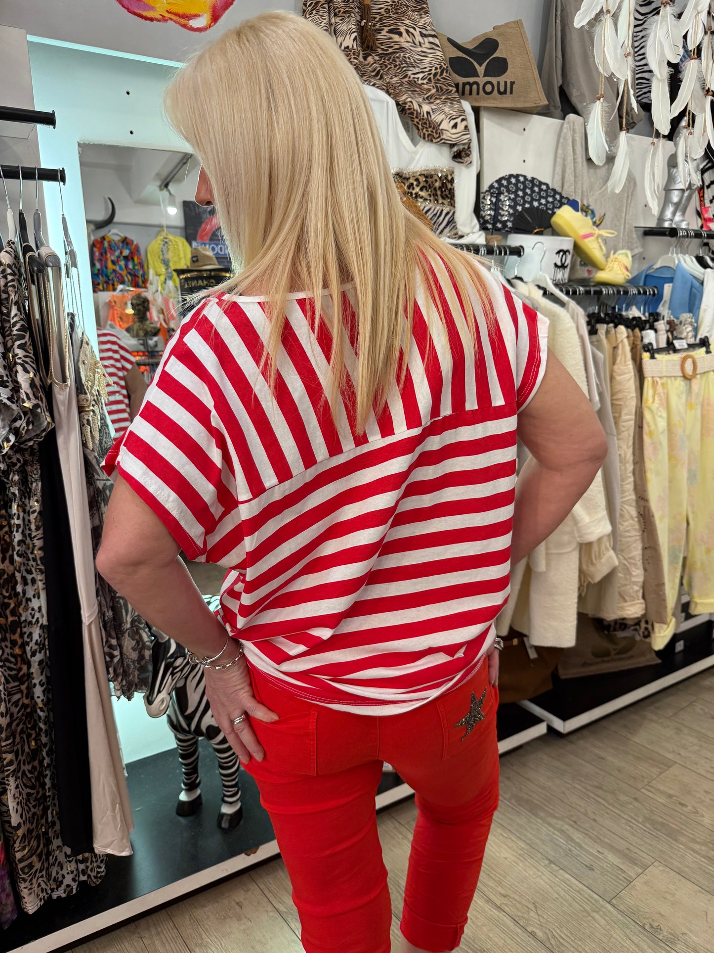 T shirt rayée beautiful rouge