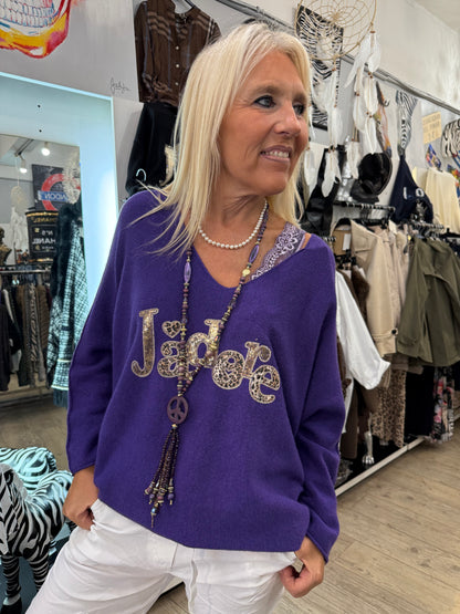 Sautoir peace and love violet