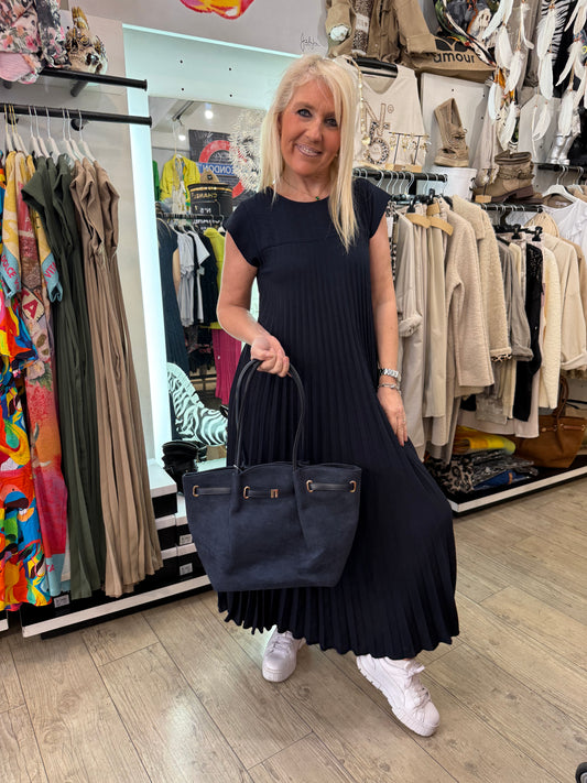 Robe plissée longue marine