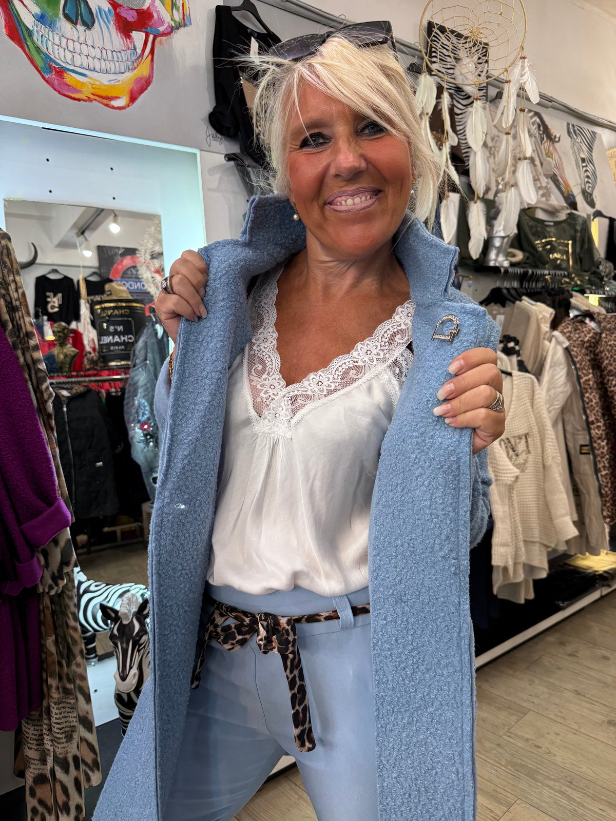 Manteau bouclette bleu ciel