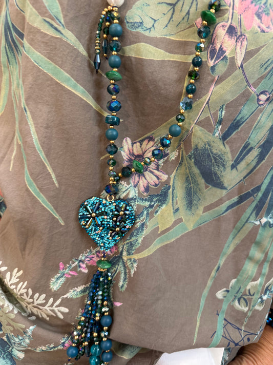 Sautoir cœur turquoise