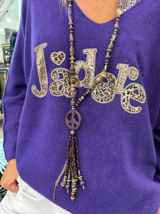 Sautoir peace and love violet